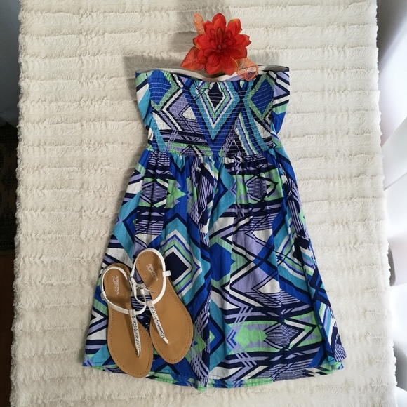 DEREK HEART Abstract Strapless Dress Size L Jr. - Picture 2 of 6